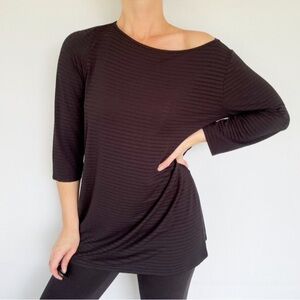 J. Jill Wearever Collection black semi-sheer mesh stripe boatneck top medium